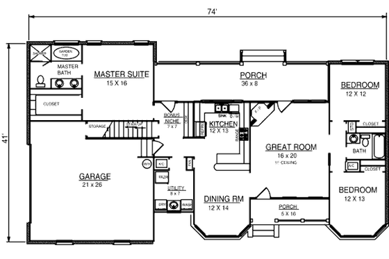Floor Plan - Main Floor for Country House Plan #14-232 - 3 bed, 2 bath