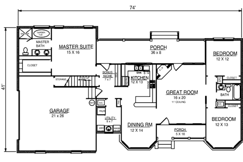 Home Plan - Floor Plan - Main Floor for Country House Plan #14-232 - 3 bed, 2 bath