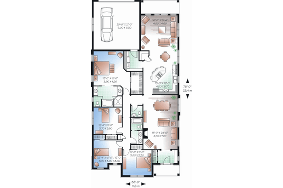 Floor Plan - Main Floor for Mediterranean House Plan #23-2216 - 4 bed, 2.5 bath