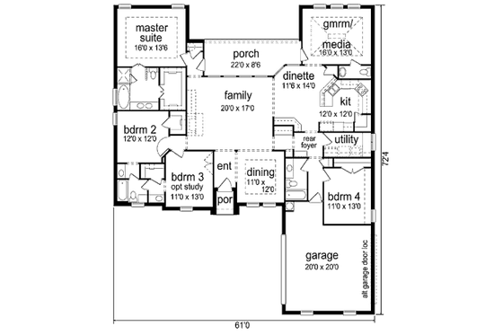 Floor Plan - Main Floor for European House Plan #84-483 - 4 bed, 3.5 bath