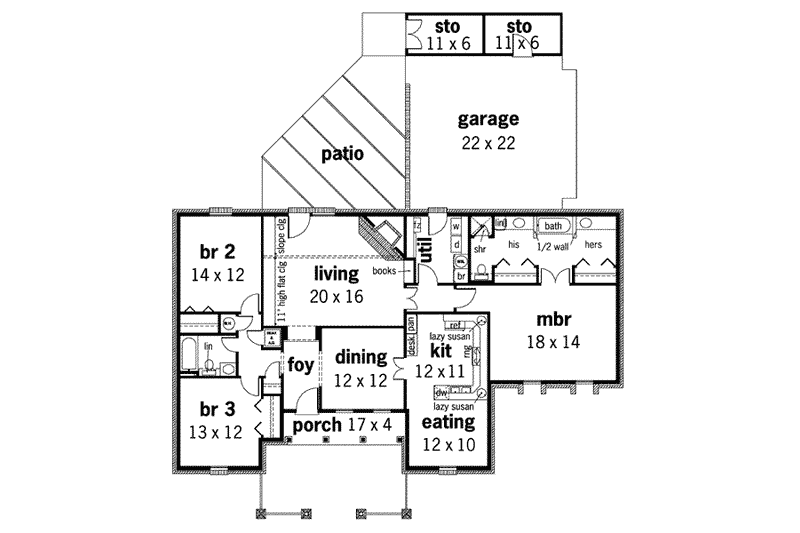 House Design - Floor Plan - Main Floor for European House Plan #45-124 - 3 bed, 2 bath