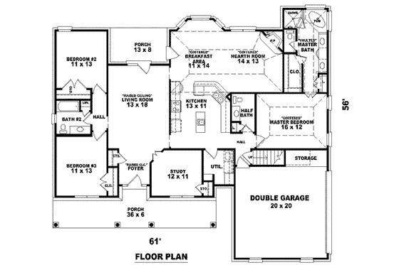Floor Plan - Main Floor for Southern House Plan #81-1069 - 3 bed, 2.5 bath