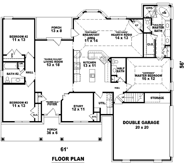 Floor Plan - Main Floor for Southern House Plan #81-1069 - 3 bed, 2.5 bath