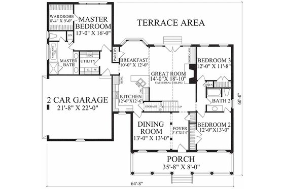 Floor Plan - Main Floor for Country House Plan #137-198 - 3 bed, 2 bath