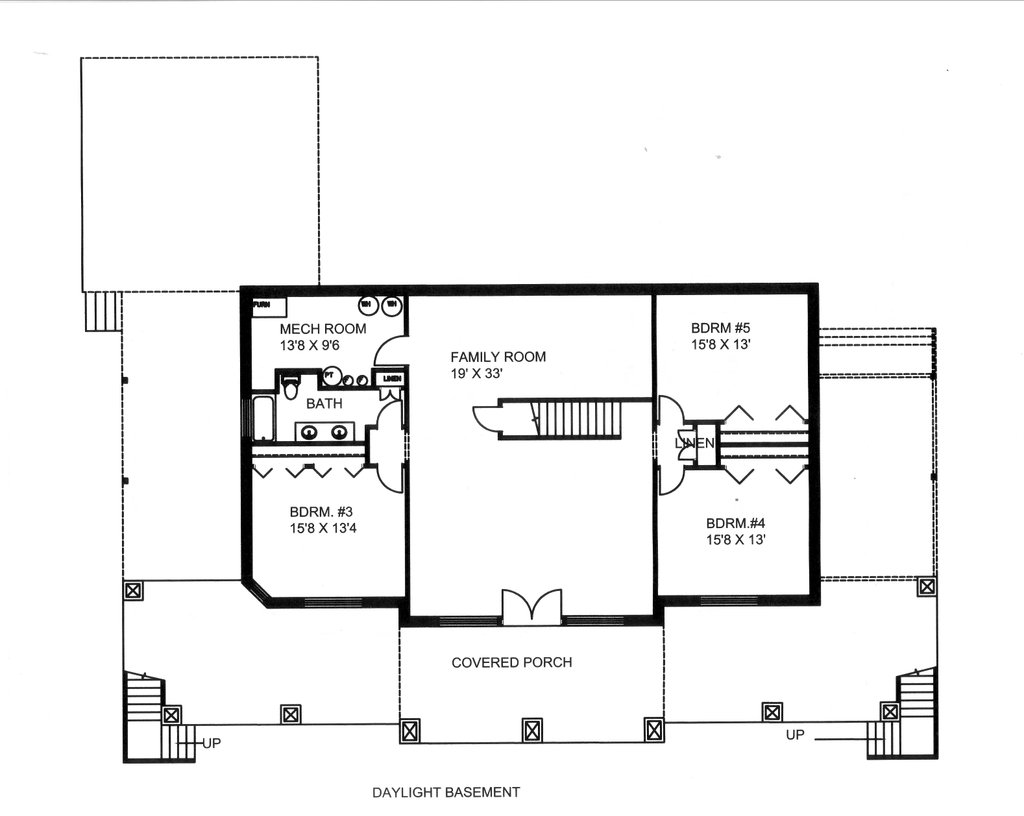 Floor Plan - Lower Floor for Craftsman House Plan #117-1112 - 5 bed, 3 bath