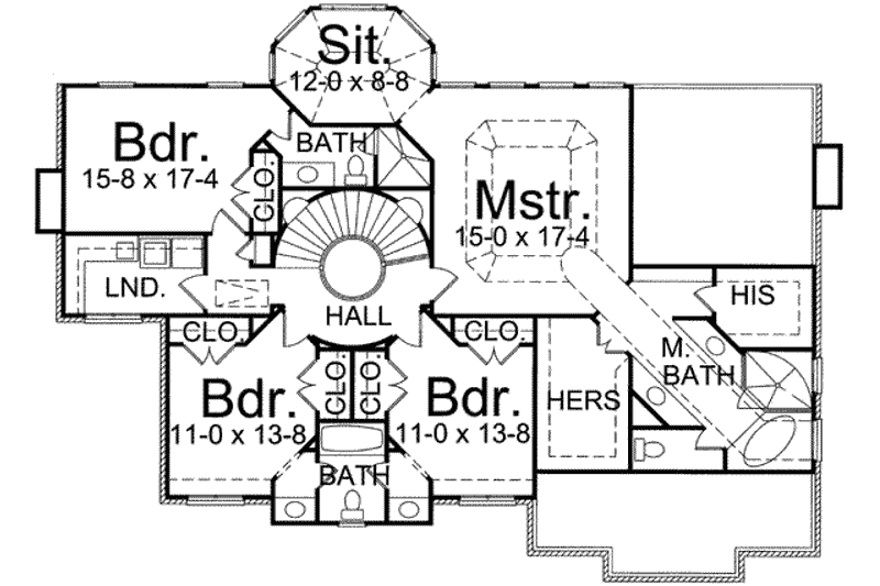 House Blueprint - Floor Plan - Upper Floor for European House Plan #119-103 - 4 bed, 3.5 bath