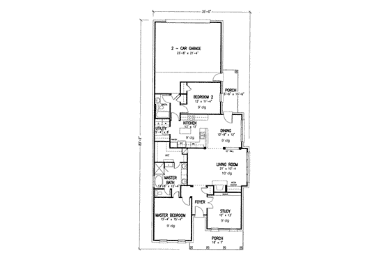 Floor Plan - Main Floor for Colonial House Plan #410-325 - 2 bed, 2 bath