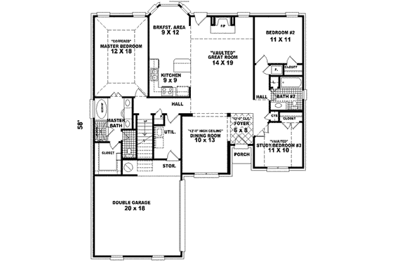 Floor Plan - Main Floor for European House Plan #81-540 - 2 bed, 2 bath