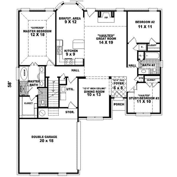 Floor Plan - Main Floor for European House Plan #81-540 - 2 bed, 2 bath
