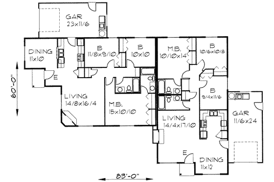 Floor Plan - Main Floor for Ranch House Plan #303-390 - 3 bed, 2 bath