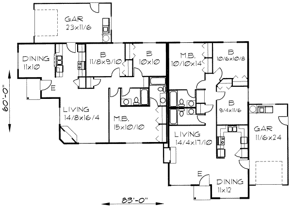 Floor Plan - Main Floor for Ranch House Plan #303-390 - 3 bed, 2 bath