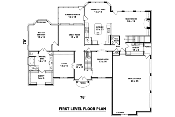 Floor Plan - Main Floor for Colonial House Plan #81-1296 - 5 bed, 4 bath