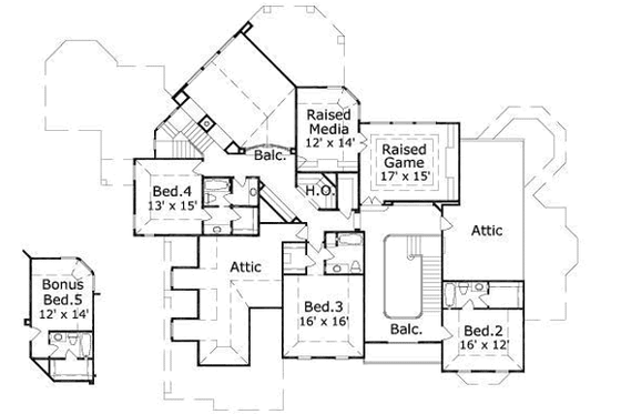 Floor Plan - Upper Floor for European House Plan #411-191 - 4 bed, 4.5 bath
