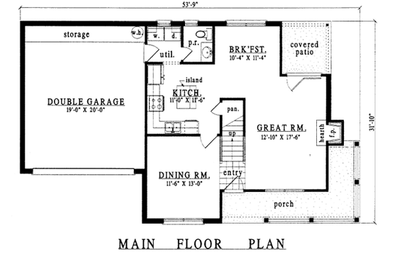 Floor Plan - Main Floor for Country House Plan #42-193 - 3 bed, 2.5 bath