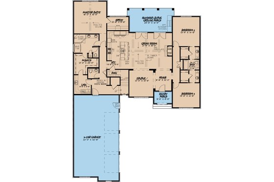Floor Plan - Main Floor for European House Plan #923-7 - 3 bed, 2.5 bath
