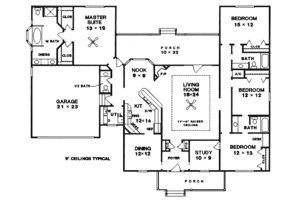 Floor Plan - Main Floor for Southern House Plan #14-102 - 4 bed, 3.5 bath