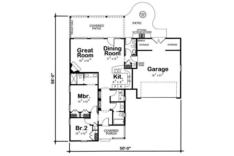 Architectural House Design - Floor Plan - Main Floor for Traditional House Plan #20-2074 - 2 bed, 2.5 bath