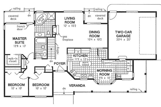 Floor Plan - Main Floor for Ranch House Plan #18-198 - 3 bed, 2 bath