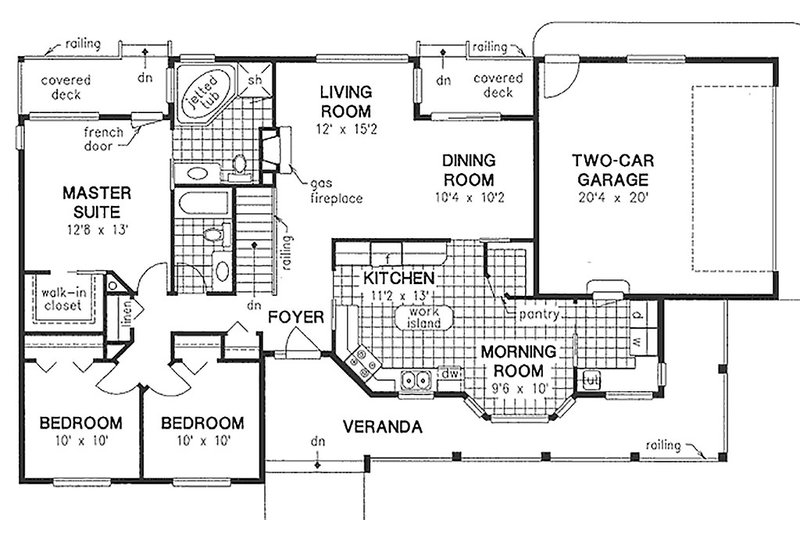 House Blueprint - Floor Plan - Main Floor for Ranch House Plan #18-198 - 3 bed, 2 bath