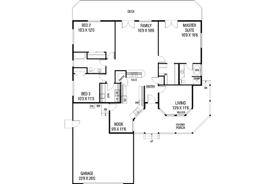 Floor Plan - Main Floor for Ranch House Plan #60-347 - 3 bed, 2 bath