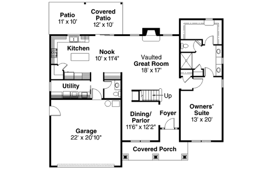 Floor Plan - Main Floor for Craftsman House Plan #124-676 - 3 bed, 2.5 bath