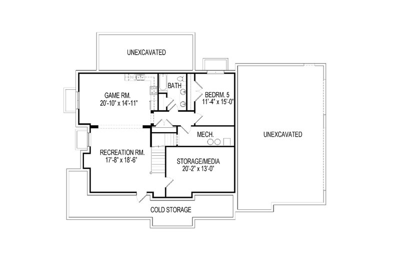Architectural House Design - Floor Plan - Lower Floor for Craftsman House Plan #920-8 - 5 bed, 4.5 bath