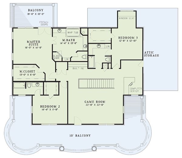 Architectural House Design - Southern Floor Plan - Upper Floor Plan #17-247