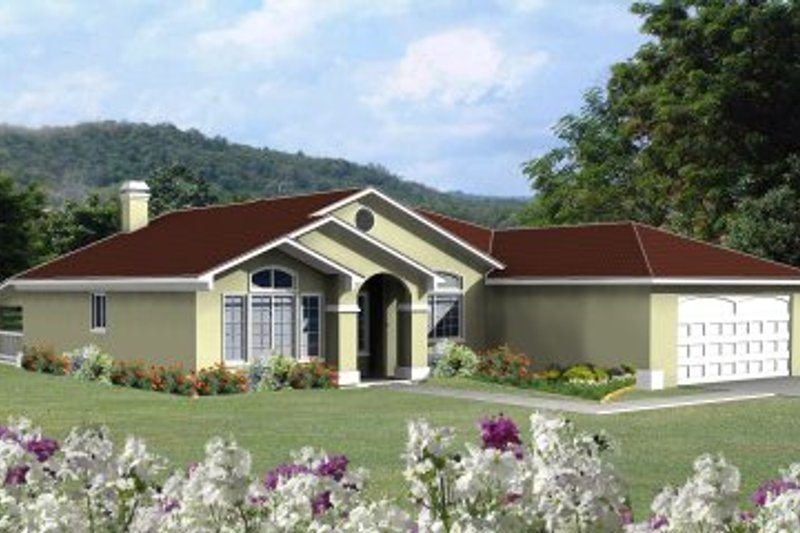 Home Plan - Exterior - Front Elevation 2 for Adobe / Southwestern House Plan #1-335 - 3 bed, 2 bath
