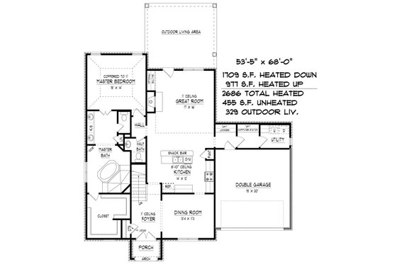 Floor Plan - Main Floor for European House Plan #424-399 - 3 bed, 2.5 bath