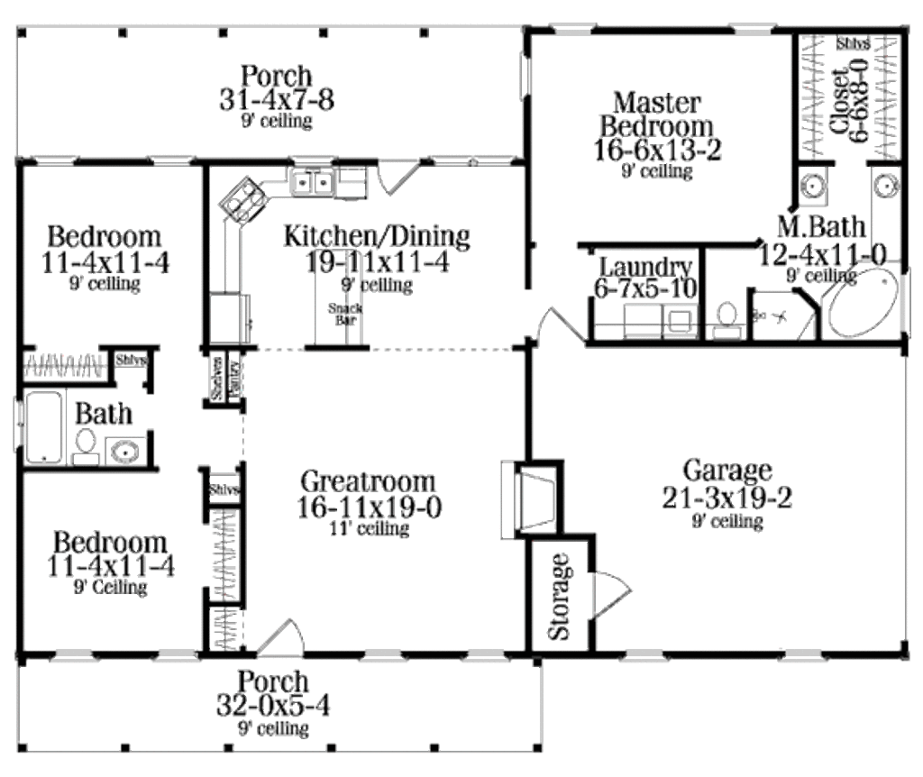 Country Style House Plan 3 Beds 2 Baths 1492 Sq Ft Plan 406 132