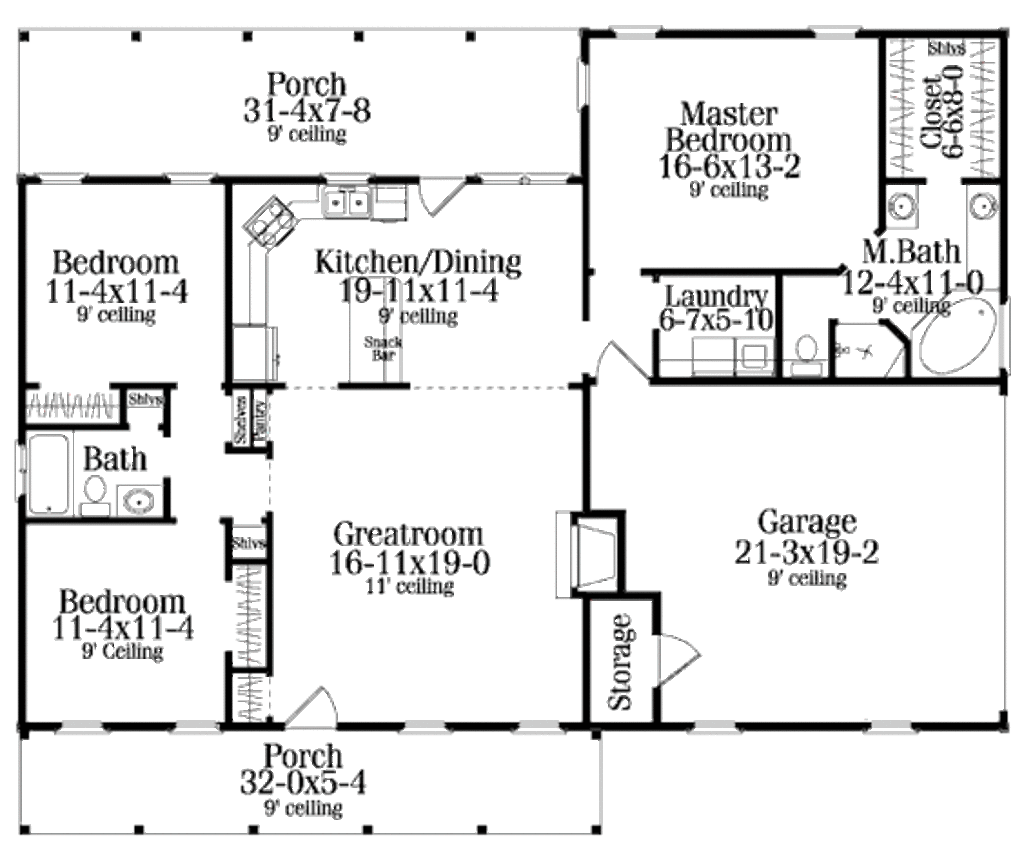 Country Style House Plan - 3 Beds 2 Baths 1492 Sq/Ft Plan #406-132