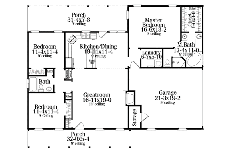 country style house plan - 3 beds 2 baths 1492 sq/ft plan #406-132