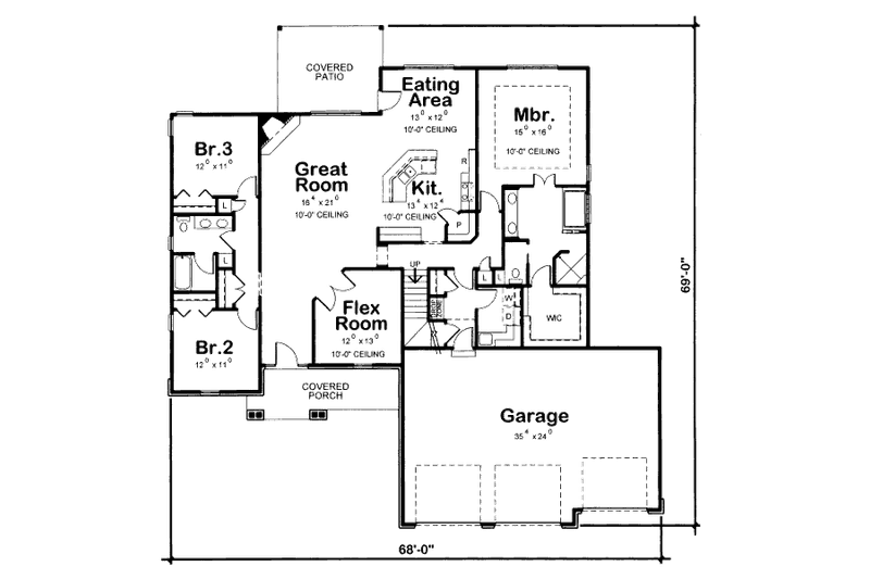 Architectural House Design - Floor Plan - Main Floor for Craftsman House Plan #20-2129 - 3 bed, 2 bath