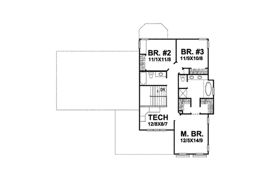 Floor Plan - Upper Floor for Traditional House Plan #50-267 - 3 bed, 2.5 bath