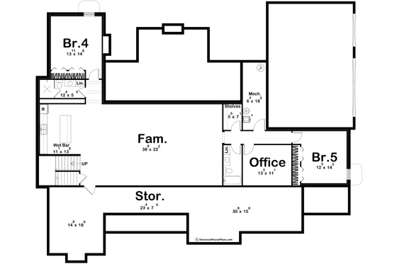 Floor Plan - Lower Floor for Cottage House Plan #455-678 - 3 bed, 2.5 bath