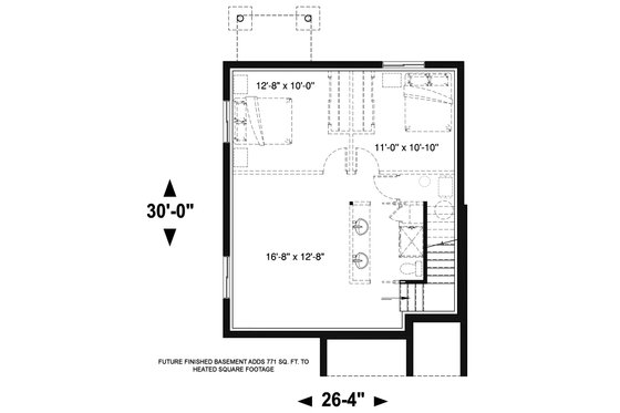Floor Plan - Lower Floor for Modern House Plan #23-2705 - 3 bed, 1.5 bath