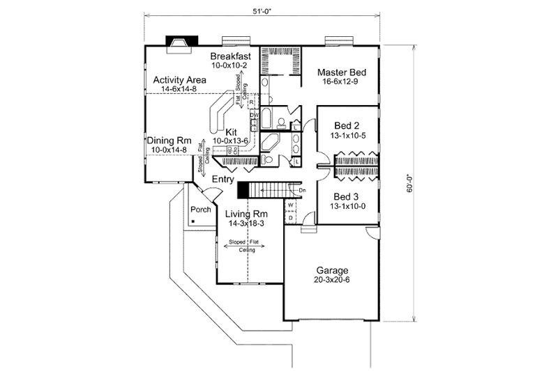 Home Plan - Floor Plan - Main Floor for Ranch House Plan #57-427 - 3 bed, 2 bath