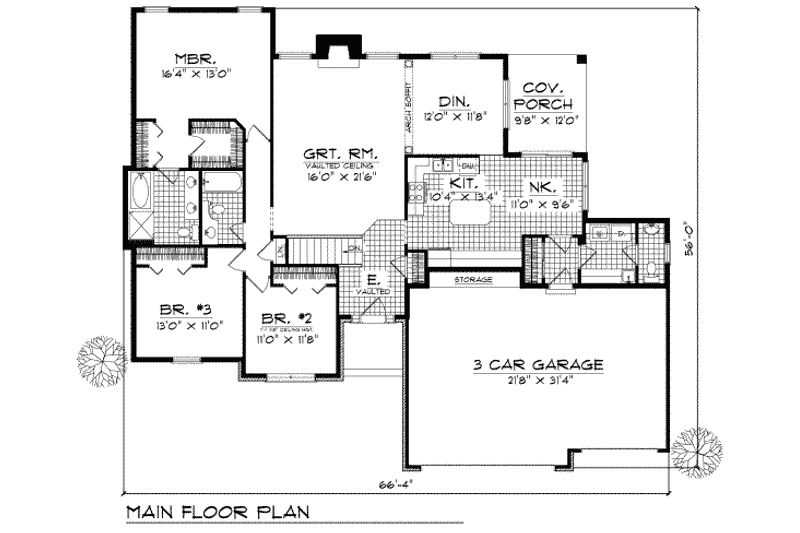 Home Plan - Floor Plan - Main Floor for Traditional House Plan #70-237 - 3 bed, 2.5 bath