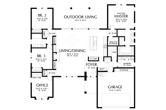 Floor Plan - Main Floor for Contemporary House Plan #48-1016 - 3 bed, 2 bath