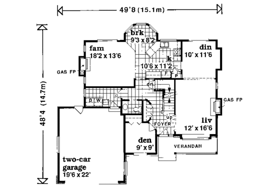Floor Plan - Main Floor for Country House Plan #47-597 - 3 bed, 2.5 bath