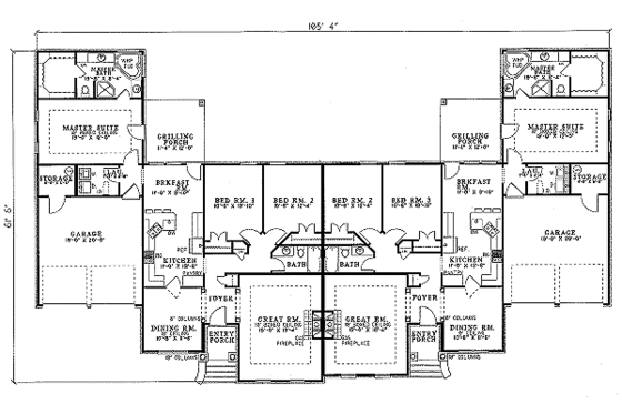 Floor Plan - Main Floor for Traditional House Plan #17-1057 - 3 bed, 2 bath