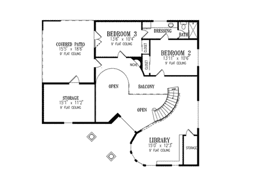 Floor Plan - Upper Floor for Adobe / Southwestern House Plan #1-833 - 3 bed, 3 bath