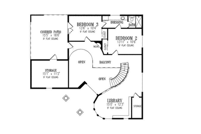 Dream House Plan - Floor Plan - Upper Floor for Adobe / Southwestern House Plan #1-833 - 3 bed, 3 bath