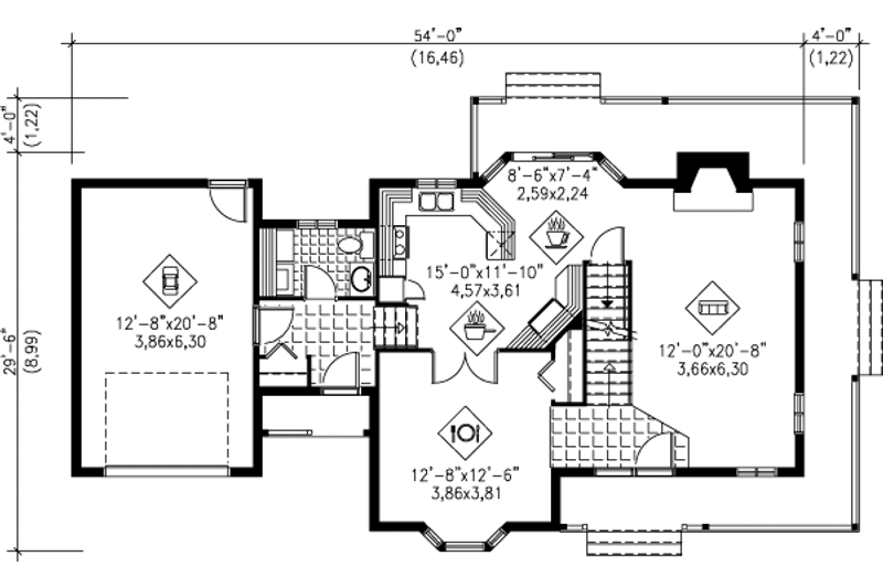 House Plan Design - Floor Plan - Main Floor for Country House Plan #25-2020 - 3 bed, 1.5 bath