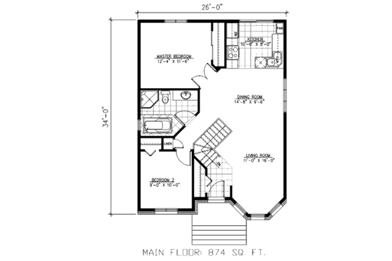 Floor Plan - Main Floor for Traditional House Plan #138-319 - 2 bed, 1 bath