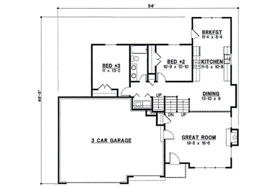 Floor Plan - Main Floor for Traditional House Plan #67-705 - 4 bed, 3 bath