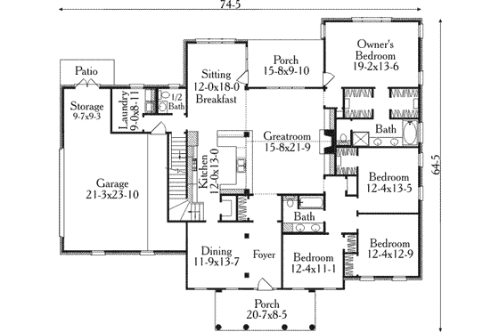 Floor Plan - Main Floor for Colonial House Plan #406-260 - 4 bed, 2.5 bath