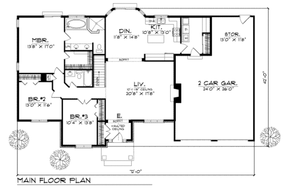 Floor Plan - Main Floor for Traditional House Plan #70-224 - 3 bed, 2 bath