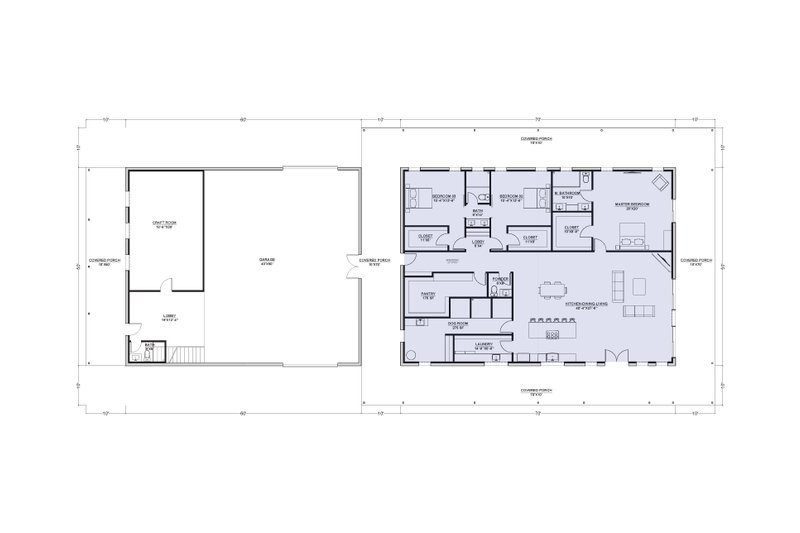 House Design - Floor Plan - Main Floor for Barndominium House Plan #1107-36 - 3 bed, 2.5 bath