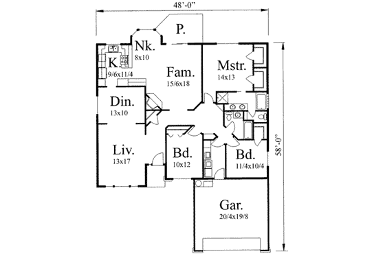 Floor Plan - Main Floor for Traditional House Plan #303-323 - 3 bed, 2 bath